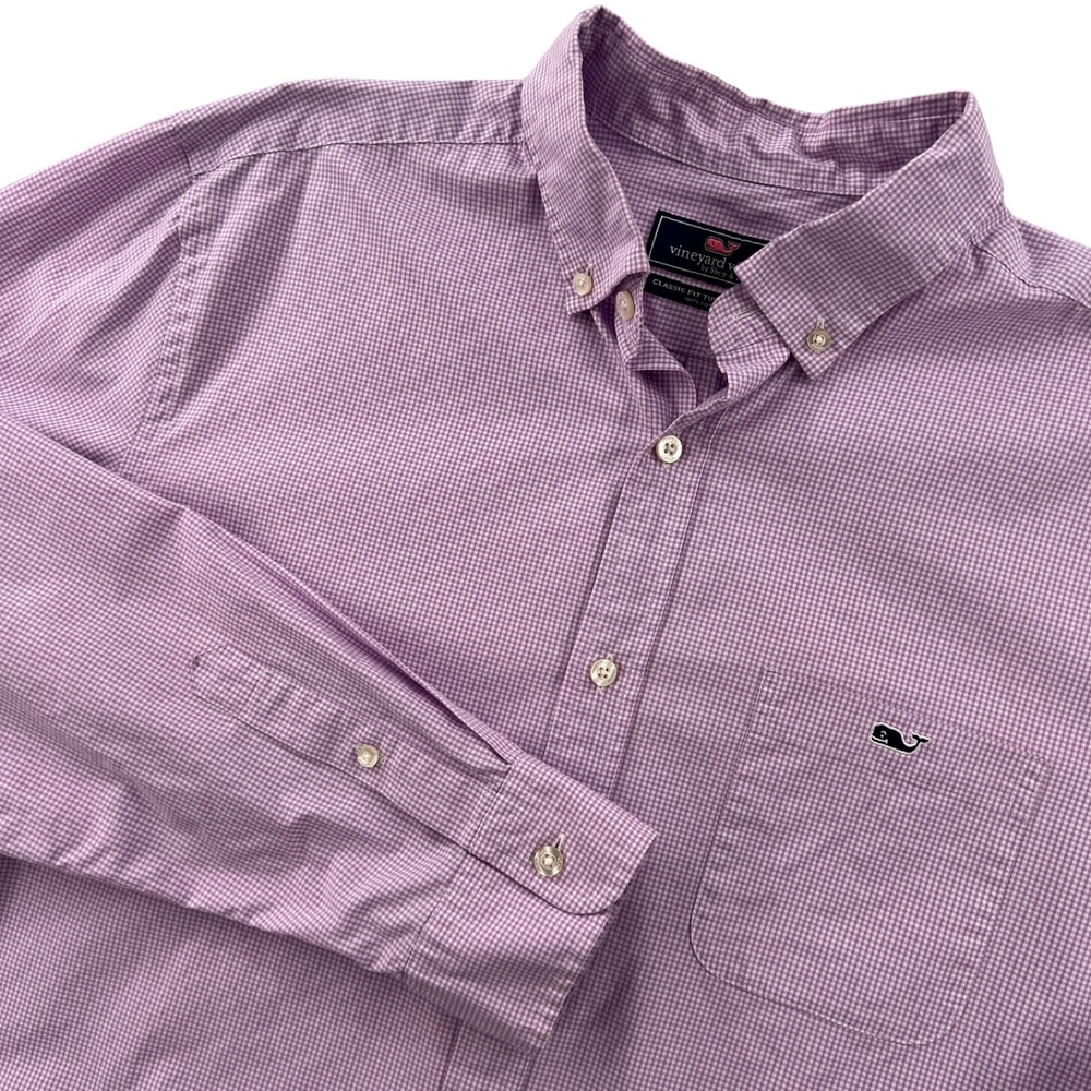 Vineyard Vines Men Large Classic Fit Tucker Shirt Purple Gingham Long Sleeve Ivy - Picture 1 of 10